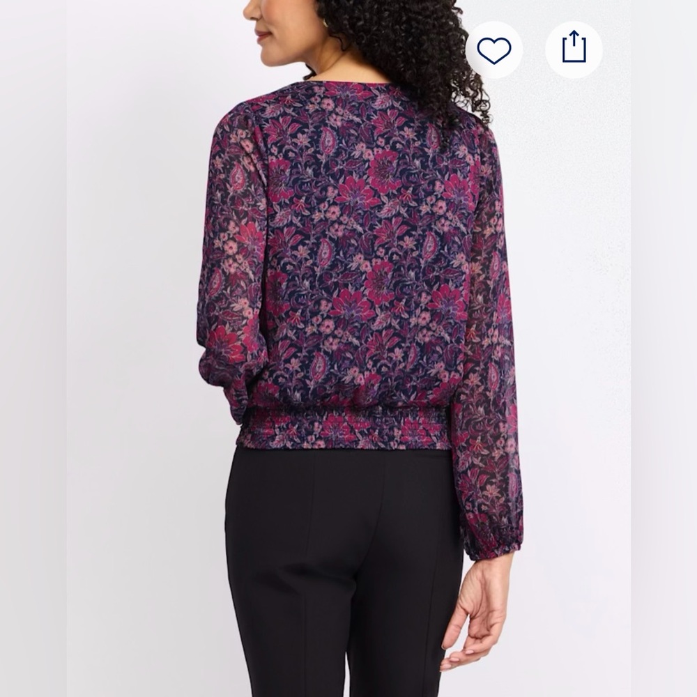 NWT- Nine Britton Floral V-Neck Blouse - Purple and Pink. Size Small - Picture 2 of 5